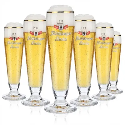 Produktbild von 6x Flötzinger Bier Glas Biergläser 0,2l Pokalgläser Goldrand