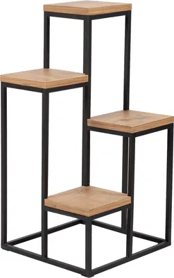Zdjęcie produktu dla NATURN LIVING schody kwiatowe metalowe ze stopniami drewnianymi - schody roślinne - donice standardowe - kwietnik - kwietnik - czarny