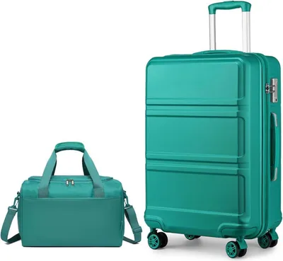 Zdjęcie produktu dla Zestaw średnich walizek podróżnych KONO, wózek 65 cm z torbą podróżną Ryanair, turkusowy