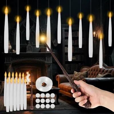 Produktbild von ISOISL LED Kerzen 12er Set mit Zauberstab Fernbedienung, Timer, flammenlose Stabkerzen, schwebende Kerzen Warmweiß