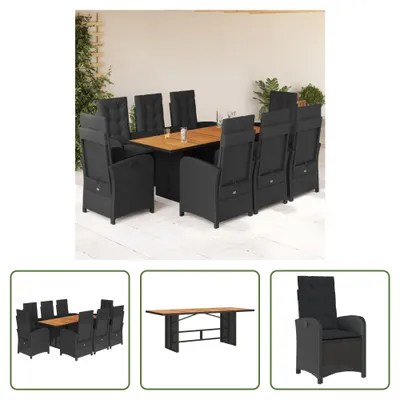 Produktbild von The Living Store 9-tlg. Garten-Essgruppe mit Kissen Schwarz Poly Rattan