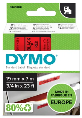 Produktbild von DYMO Original D1-Etikettenband | schwarz auf rot | 19 mm x 7 m | selbstklebendes Schriftband | für LabelManager-Beschriftungsgerät