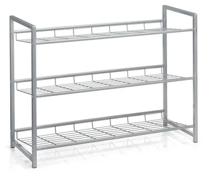 Produktbild von Schuhregal SYSTEM Schuhständer Schuhablage mit 3 Fächern für ca. 12 Paar Schuhe, 81 cm breit, Metall silber lackiert