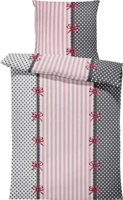 Produktbild von Winter Bettwäsche Thermo Fleece Flausch Kuschelig Warme Garnitur Bettbezüge Set, Größe:3 teilig 200x220 cm, Farbe:Rüsch rosa grau