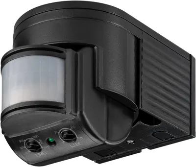 Image de Goobay 96001 Détecteur de mouvement infrarouge, noir - pour montage mural en saillie, détection 180°, portée 12 m, pour l'extérieur (IP44), compatible LED