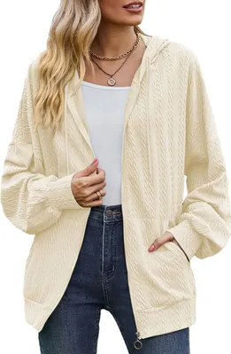 Produktbild von ASKSA Damen Kapuzenjacke Sweatshirt mit Reissverschlus Einfarbig Zip Hoodie Oversize Sweatjacke, Aprikose, L