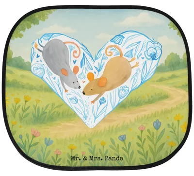 Produktbild von Mr. & Mrs. Panda auto blendschutz Mäuse Herz Design - Weiß - Geschenk, Freundin, Sonnenblende, Sonnenschutz, Autoscheibe, Verliebt, seitenscheiben, Maus, für Autoscheiben