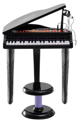 Image de Clavier piano, instrument de musique, clavier pour enfants avec 37 touches, livré avec un tabouret et un microphone, mode d'apprentissage LED, couleur noire | À partir de 3 ans | 22 chansons de démonstration | 48x39x69 cm