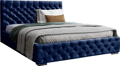 Obrázek produktu pro Sametová Čalouněná Postel Manželská Postel Komplet 140x200 160x200 180x200 cm Rám Postele s Lamelovým Roštem a Čelem - Hydrofobní Látka – Tmavě Modrá - 140 x 200 cm