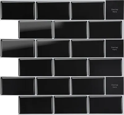 Obrázek produktu pro Bettizia samolepky na dlaždice 30,5x30,5cm fólie na dlaždice 10 kusů dekorativních samolepicích dlaždic černé barvy do kuchyně koupelny obývacího pokoje