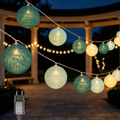 Productafbeelding van Lichtsnoer - Katoen - Ballen - Batterij - 3,8 m - 20 ledlampen - Verlichting voor slaapkamer - Gordijn - Feest