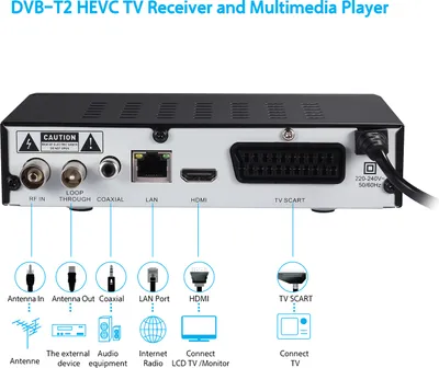 Produktbild von August DVB-T/T2 HD Receiver DVB425, H.265/HEVC, USB-Medienplayer, PVR, Timeshift, Internetradio (LAN)