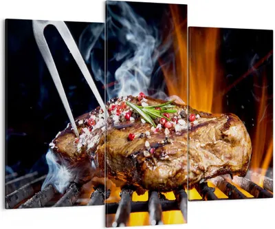 Produktbild von Bild auf Leinwand - Leinwandbild - Steak Grill Flammen Essen - 130x100cm - Wand Bild - Wanddeko - Leinwanddruck - Bilder - Kunstdruck - Wanddekoration - Leinwand bilder - Wandkunst - CB130x100-2865