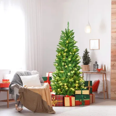 Produktbild von GOPLUS 150 cm Künstlicher Weihnachtsbaum Tannenbaum mit LED-Beleuchtung, Christbaum mit Metallständer, Wiederverwendbare Kunsttanne