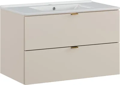 Produktbild von Badezimmerschrank 80 Cm Kaschmir Mit Keramikwaschbecken, 2 Schubladen