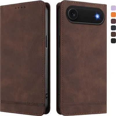 Produktbild von Hülle für iPhone Air, Retro Kunstleder Ständer Klapphülle mit Kartenfächer und Magnetische Braun