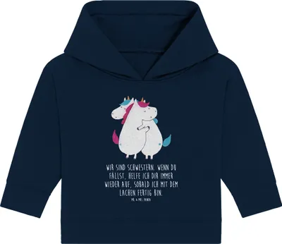 Produktbild von Mr. & Mrs. Panda Organic Baby Hoodie Einhörner Umarmen 24. - 36. Monat - French Navy - Geschenk, Kapuzenshirt, Einhorn, Freundin, Unicorn, Kapuzensweatshirt, Liebe
