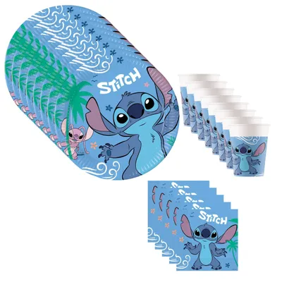 Produktbild von Stitch Partygeschirr Set 36-tlg Kindergeburtstag Deko Teller Becher Servietten
