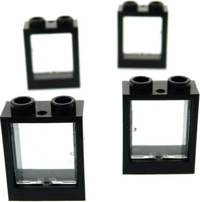 Image de 4x Lego fenêtre cadre 1x2x2 noir vitre transparent blanc 60601 60592c01