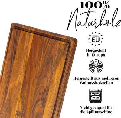 Produktbild von tuuli Schneidebrett Servierbrett Küchenbrett Käseplatte Käsebrett Holzbrett Groß Frühstücksbrett Holz Dunkel Nussbaum Walnuss