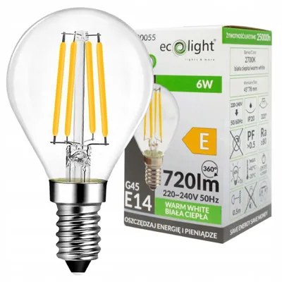 Obrázok produktu pre LED žiarovka guľová G45 E14 6W 2700K