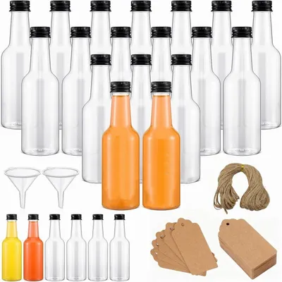 Produktbild von Wiederverwendbare Mini Likörfläschchen - 24er Pack 100ml/3.5oz - Schwarze Schraubverschlüsse - Leere Kunststoff Getränkeflaschen - Mini Alkoholfläschchen - Etiketten - Trichter - Geschenke für Hochzeiten und Feiern