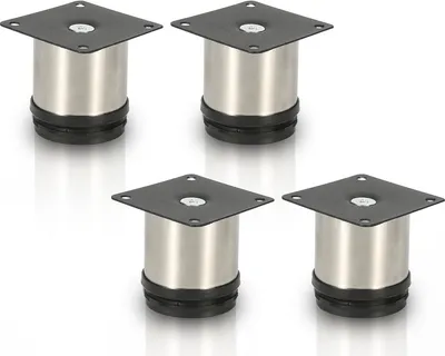 Image de SWANEW 4x pieds de meuble Pieds de meuble en acier inoxydable Diamètre du pied 40 mm Hauteur 50mm Noir Réglable en hauteur