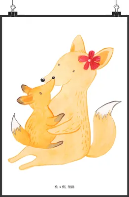 Produktbild von Mr. & Mrs. Panda Bild Fuchs Mama DIN A1 - Weiß - Geschenk, Mutter, Schoß, Muttertag, drucke, Plakat, wanddeko, Umarmen, Wandbild, kunstposter