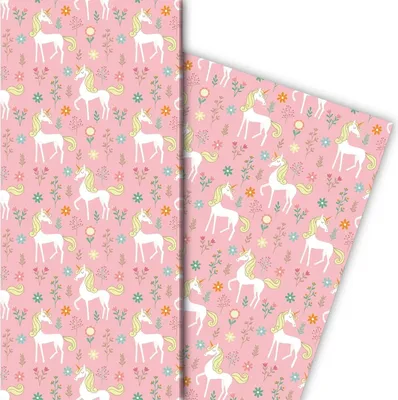 Produktbild von zauberhaftes Kinder Geschenkpapier mit Einhorn, rosa - G8111, 32 x 48cm