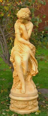 Produktbild von Casa Padrino Jugendstil Deko Skulptur Mädchen Antik Stil Creme H. 160 cm - Prunkvolle Garten Statue mit Sockel - Gartenskulptur - Steinfigur - Garten & Terrassen Deko Accessoires