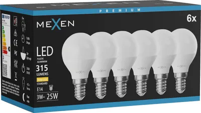 Produktbild von Mexen Nova 6x LED Glühbirne E14, G45, 3W, Warm - 3000K, 315 lm - L101-E14-0330-01x06