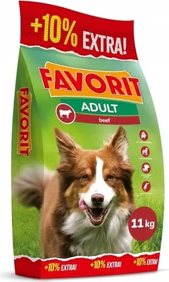 Produktbild von Favorit Hundetrockenfutter mit Rindfleisch für ausgewachsene mittelgroße und große Hunde 10kg + 1 GRATIS (11kg)