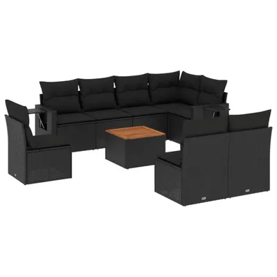 Produktbild von vidaXL 9-tlg. Garten-Sofagarnitur mit Kissen Schwarz Poly Rattan