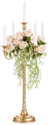 Productafbeelding van Unyqoos® Elegante, goudkleurige kandelaar, 71 x 17,5 cm – Vintage-design voor sfeervolle decoratie van tafel en woonkamer