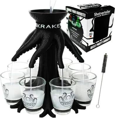 Produktbild von Schnapskrake® Rot Shotverteiler Getränkeverteiler 8 Gläser á 3cl Partyhighlight