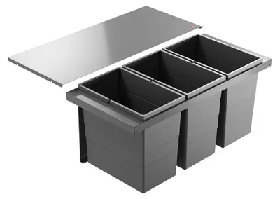 Image de Poubelle Hailo 10000228 Triple XL 900 28/28/28 litres gris foncé