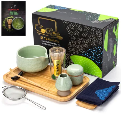 Matcha-Set, 10-teilig, Bambus, mit Besen, Löffel, Halter, Schale 510 ml