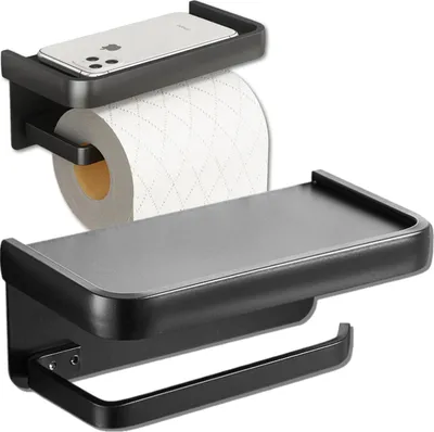 Produktbild von EDIBAZZAR | Wandmontierter Toilettenpapierhalter mit Ablage, schwarz