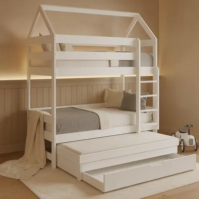 Obrázok produktu pre Alavya Home Poschodová posteľ CASA s prístelkou 80x160 cm borovica - biela