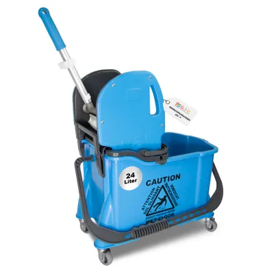 Produktbild von G.I.V. - Reinigungstechnik Einfachfahrwagen GIV 7, Fahrwagen mit 24 Liter Eimer, inkl. 10 Liter Schmutzwasserbehälter, Putzwagen mit Wischmopp Presse