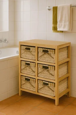Produktbild von Holzregal Regal Maisstrohkörbe Schubladenregal Paulownia-Holz #3593