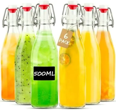 Productafbeelding van PromoHome®: Set van 6 glazen flessen met luchtdichte afsluiting - 500 ml - Ideaal voor zelfgemaakte dranken