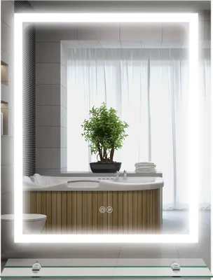 Produktbild von Badezimmerspiegel mit LED-Beleuchtung, 3 Lichtfarben, Antibeschlag-Funktion, verkabelt, 70 x 50 cm