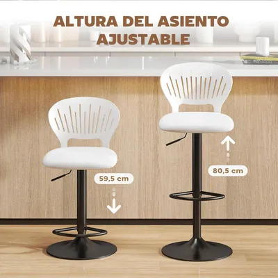 Image de Lot de 2 tabourets de bar - Chaise de bar - Pivotant à 360° - Réglable en hauteur de 84 à 105 cm - Dossier ouvert - Repose-pieds - Pour cuisine/comptoir - Gris