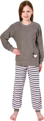 Produktbild von Mädchen Frottee Pyjama langarm mit Bündchen Schlafanzug mit Herz - Motiv - 291 401 13 570 ; grau , 134