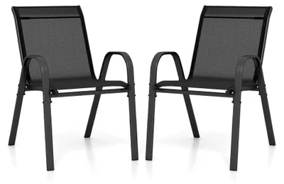 Produktbild von 2er Set stapelbare Gartenstühle aus Textilene mit Metallgestell, Terrassenstühle mit Armlehnen, Balkonstühle bis 150 kg belastbar, 56 x 70 x 84 cm (Schwarz)
