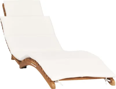 Produktbild von Klappbare Sonnenliege mit Cremeweißer Auflage Massivholz Teak