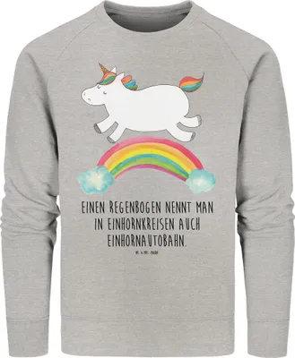 Produktbild von Mr. & Mrs. Panda Bio Baumwoll Pullover Einhorn Regenbogen Größe XS - Heather Grey - Geschenk, Einhornpower, Erwachsenwerden, Sweatshirt, Sweater, Unicorn, Pulli, Glitzer