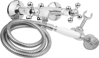 Produktbild von Retro Wand-Duscharmatur aus Chrom - Hochwertige Messingoberfläche, Einhebel-Brause, 140 cm Schlauch
