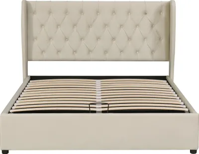 Produktbild von Flieks Polsterbett 140x200cm, Hydraulisches Boxspringbett mit Lattenrost, Stauraumbett Doppelbett Jugendbett mit Stauraum, Funktionsbett Samt, Beige